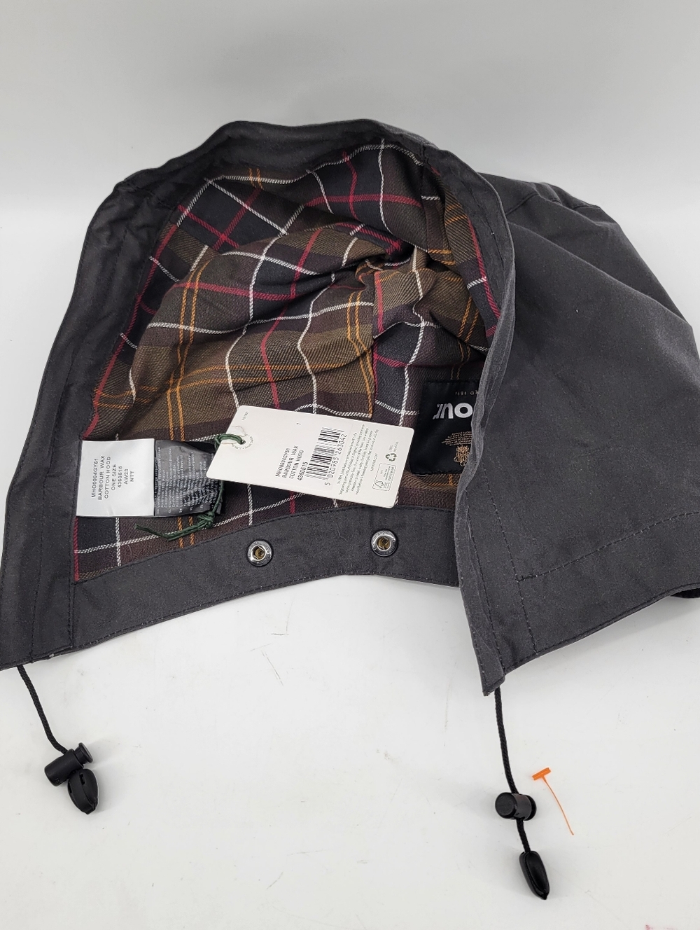 Barbour WAX COTTON HOOD Men's Hooded Jacket Liner - Gray Plaid Interior - Picture 2 of 8